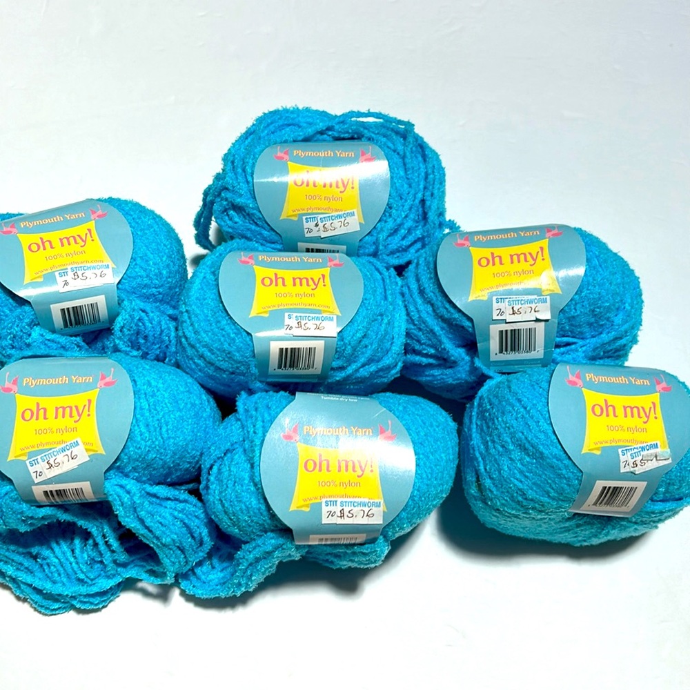 NWT Oh My Bulky yarn from Plymouth. Bundle of 7 50 gm bullet skeins in aqua.
